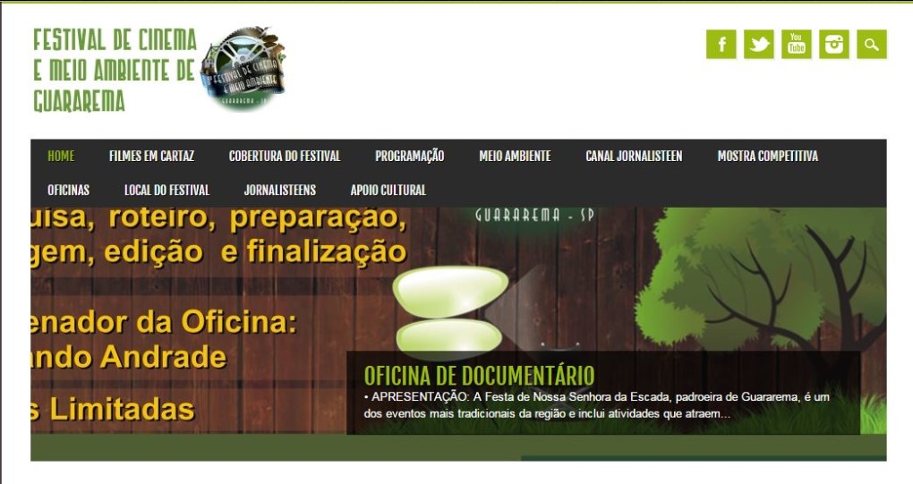 Imagem mostrando site do Festival de Cinema